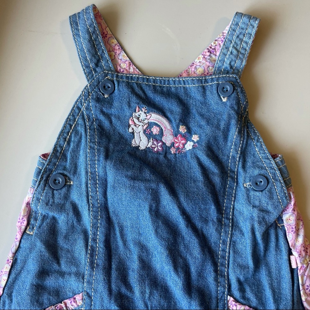 Disney Vintage Baby Aristocat Embroidered Marie Rainbow Flower Button 6-9 Dress - Picture 3 of 11